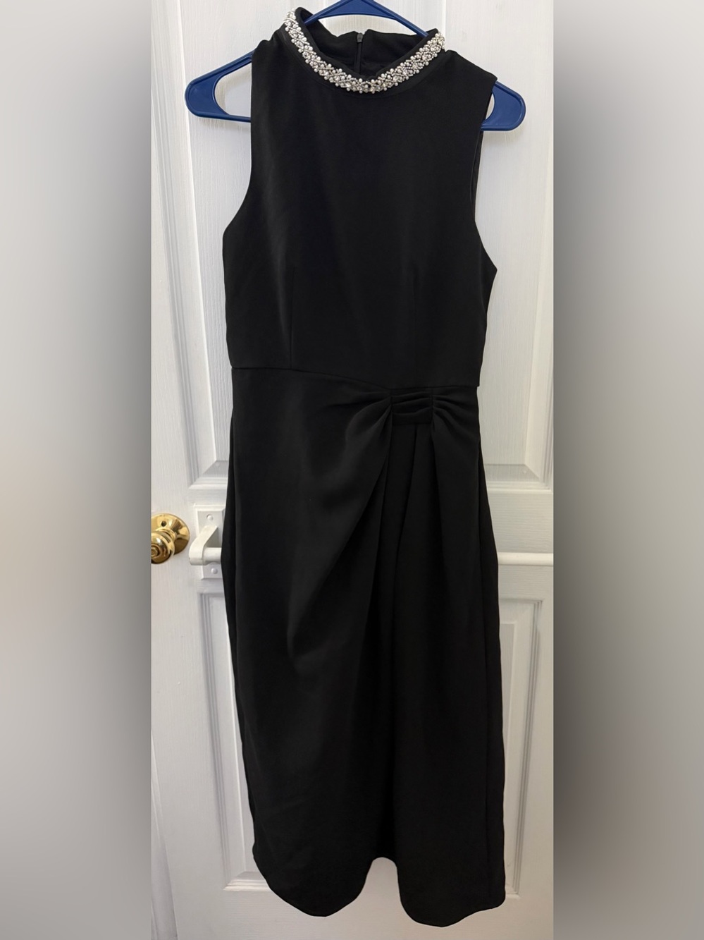 MOTF Black Sleeveless Midi Dress with Jeweled Collar